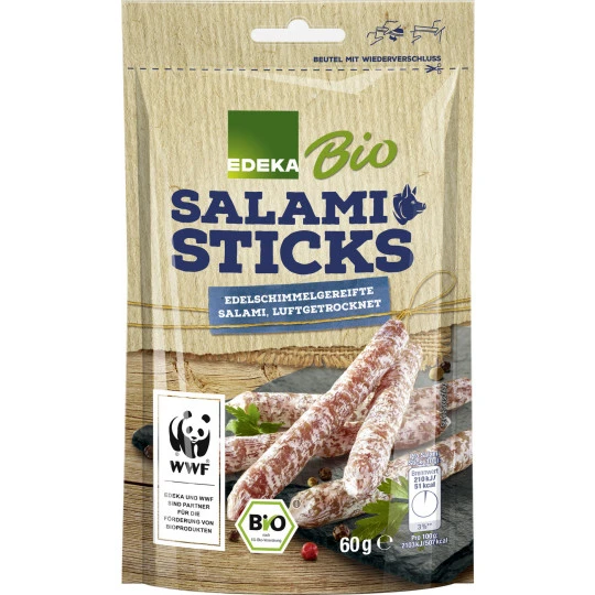 EDEKA Bio Salami Sticks 60G 3 EDEKA Bio Salami Sticks 60G