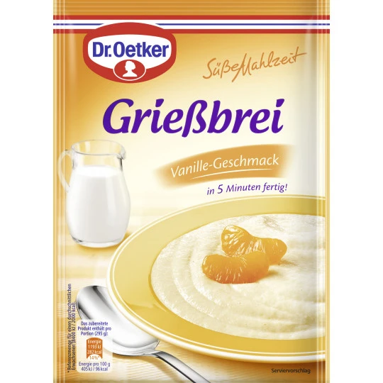 Dr. Oetker Grießbrei Vanille-Geschmack 90G 3 Dr. Oetker Grießbrei Vanille-Geschmack 90G